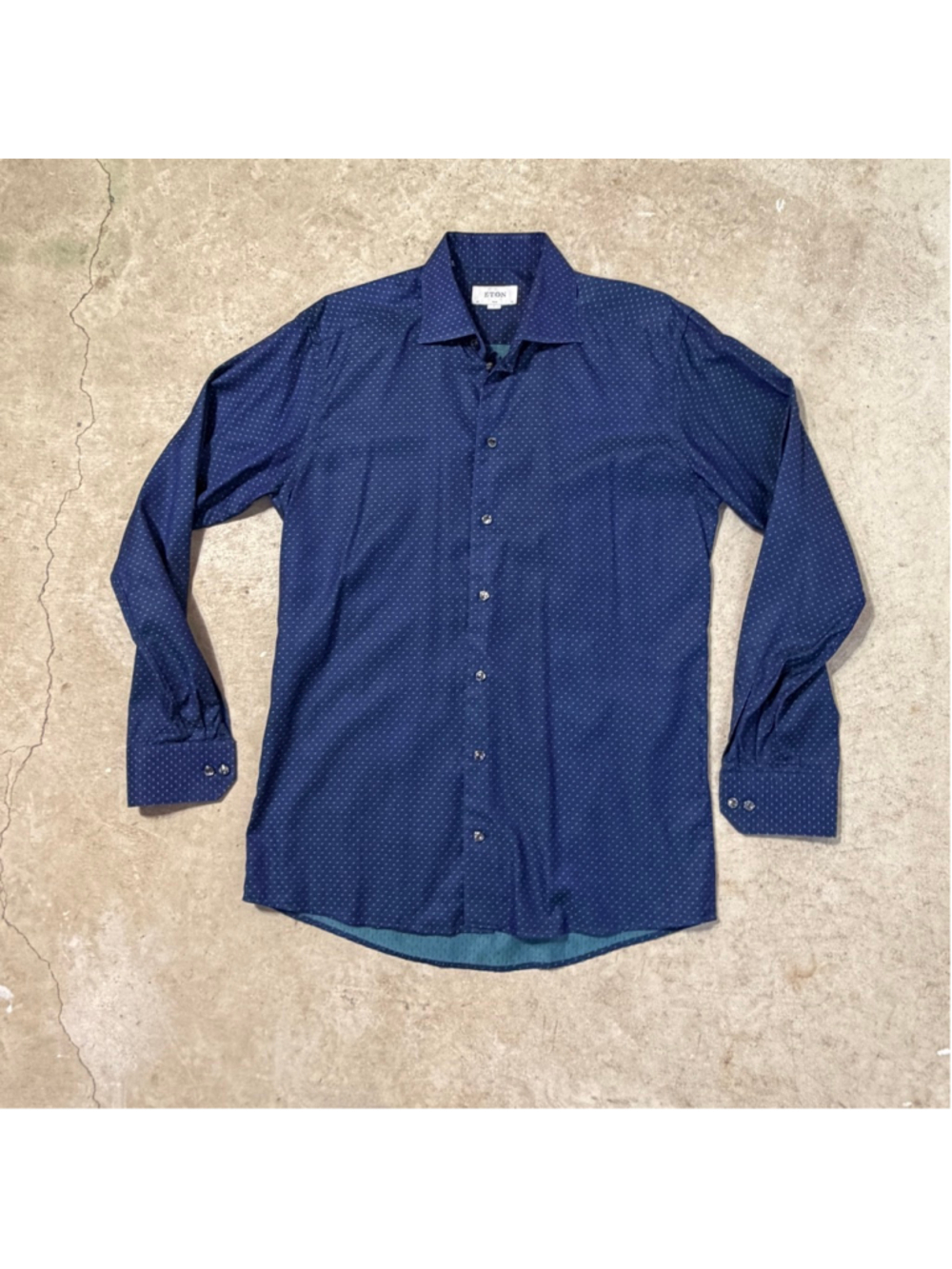 ETON Blue Polka Dot Slim Fit Casual Button Down Shirt Men’s Size Large Cotton